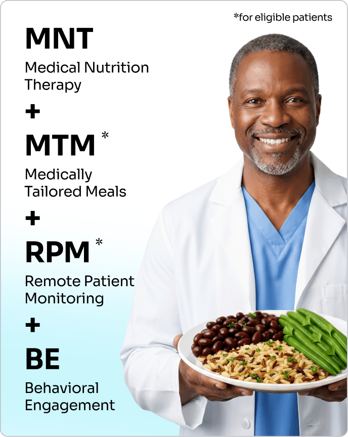 LifeChef mobile app with nutrition tracking and progress goals, alongside healthy meals and a smiling woman using her personalized meal plan